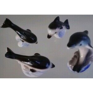 Set Of 4 Vintage Porcelain Miniature Dolphins Knick Knack Collectable Home Decor